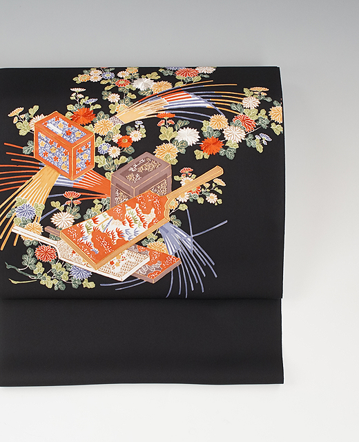 摺り型友禅と日本刺繍 染め帯　
