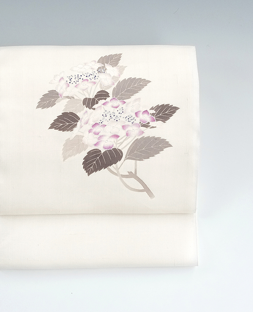 薄絹(単衣/夏季)手描き京友禅染め帯：紫陽花の図