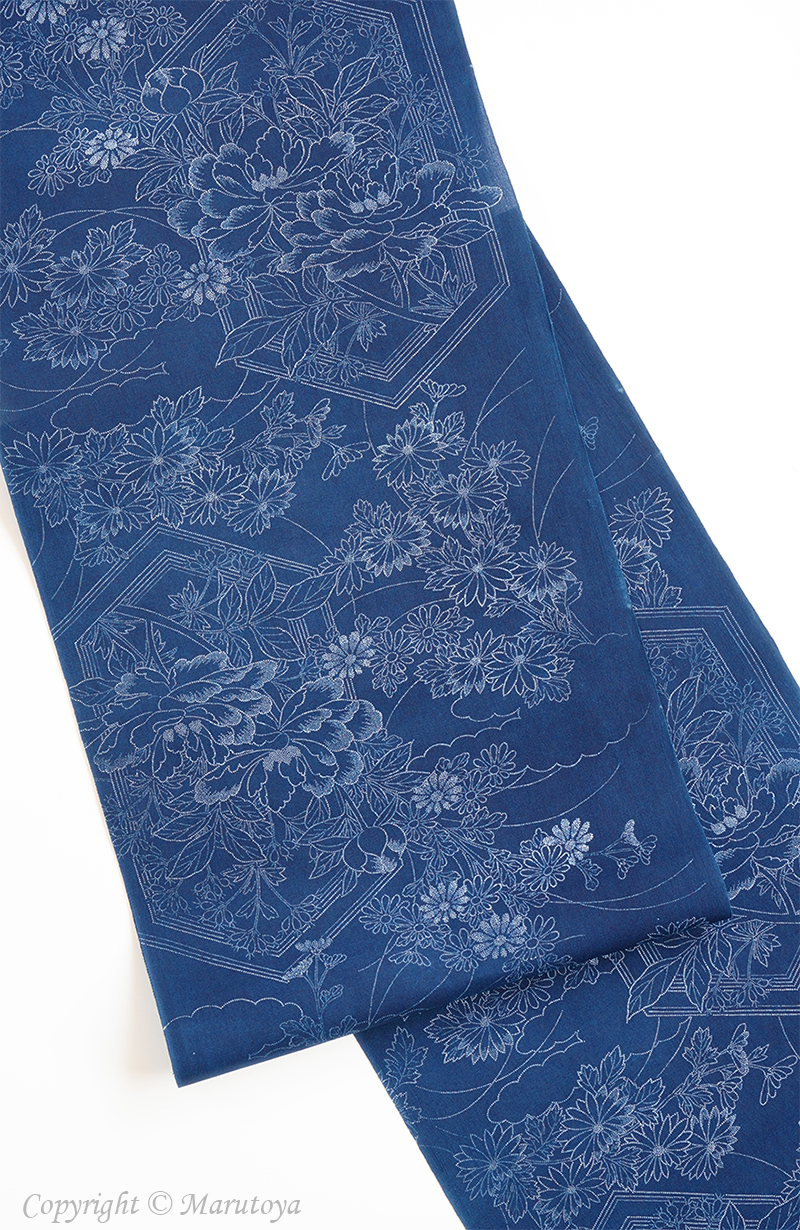 ☆竺仙：長板藍染め縮小紋『菊と牡丹』 – 創作着物と帯の専門店 マルトヤ