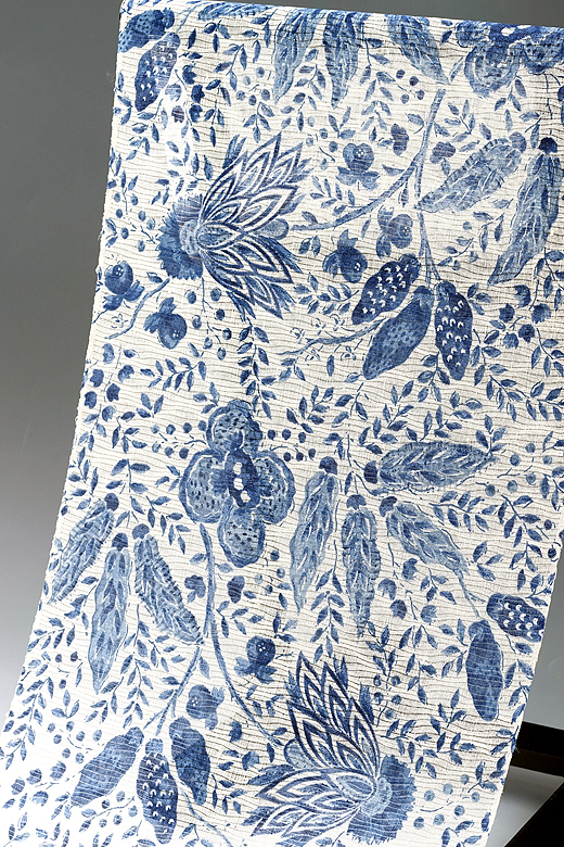 生紬 絽小紋 藍更紗模様 | 創作着物と帯の専門店 マルトヤ