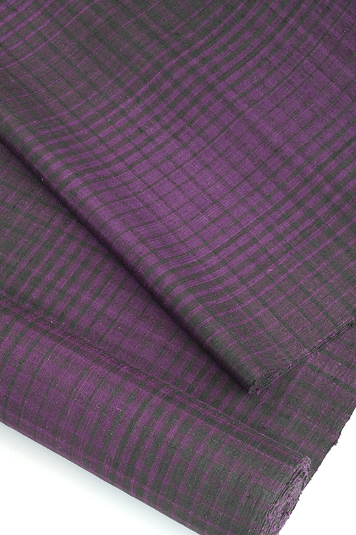 草木染め手織真綿紬：士乎路紬『紫格子』