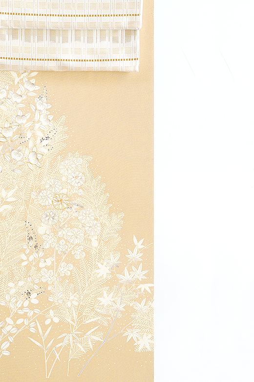 真糊糸目友禅と京刺繍  付下『四季草花模様』