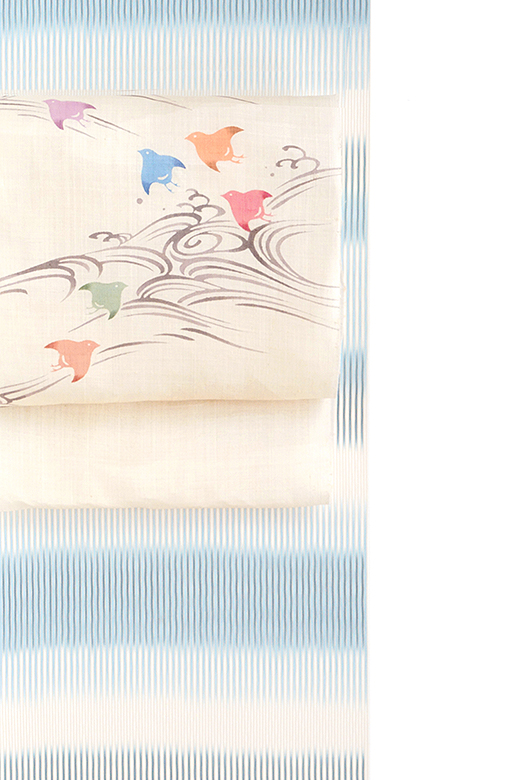 夏/単衣きもの：明石縮み(緯段暈かし:light blue)