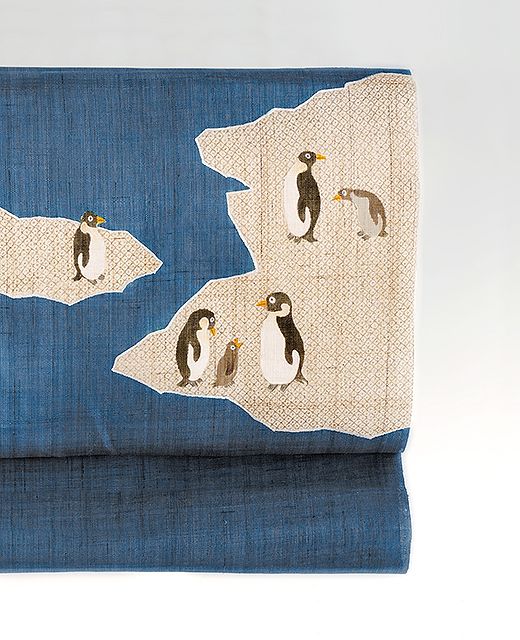 夏季：麻染め帯『ペンギン』