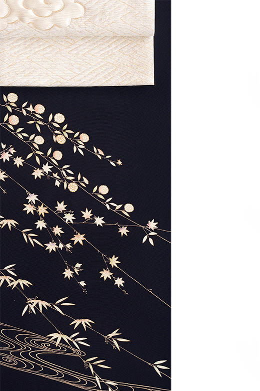京都 一ノ橋：真糊糸目と京刺繍 付下『枝垂れ枝百花』
