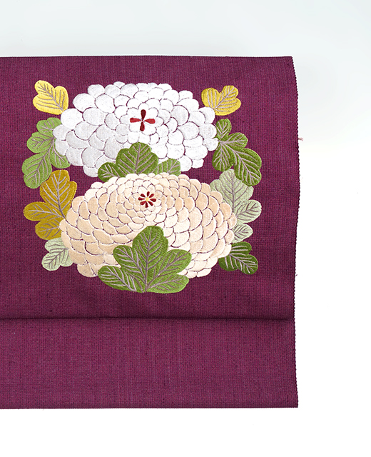 工芸キモノ野口： 刺繍染め帯 『万寿菊』