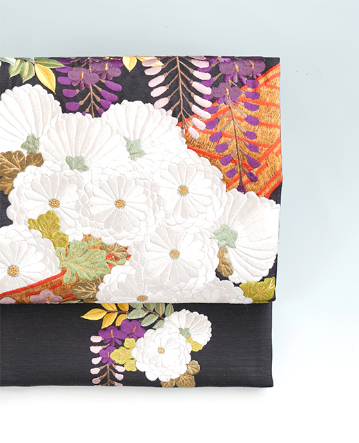 工芸キモノ野口：刺繍袋帯『舟菊藤模様』