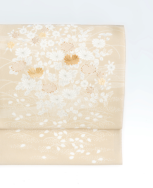 京都小阪：真糊糸目と京刺繍の染め帯『御所解 菊と桜』